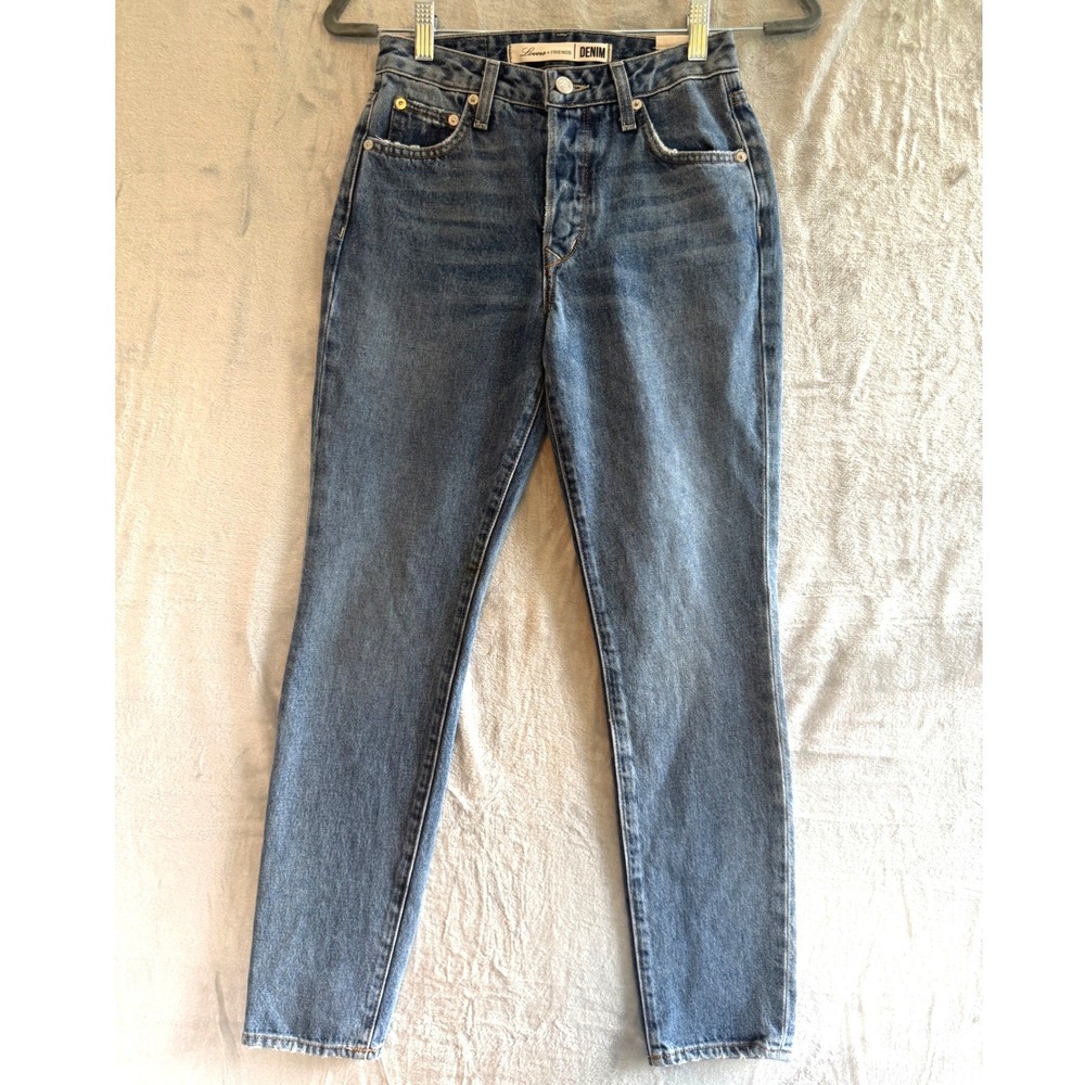 NWOT Lovers + Friends High Rise Straight Denim Jeans Medium Wash Distress Sz 23